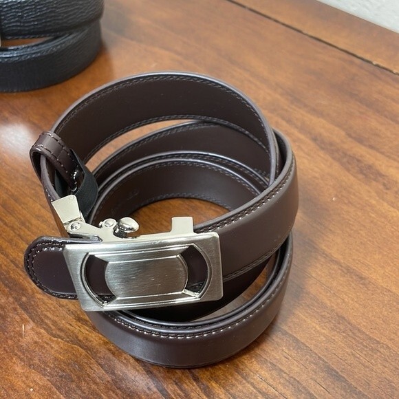 Set of 3 - NWOT - Men’s Leather Belts - Size 42 - Black, Black Embossed, Brown - Picture 3 of 9